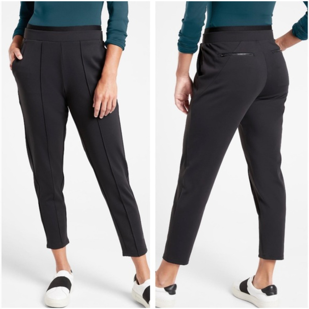 Athleta Womens Venice Heathered Pintuck Black Pant Pull-on Elastic Waist Size XS